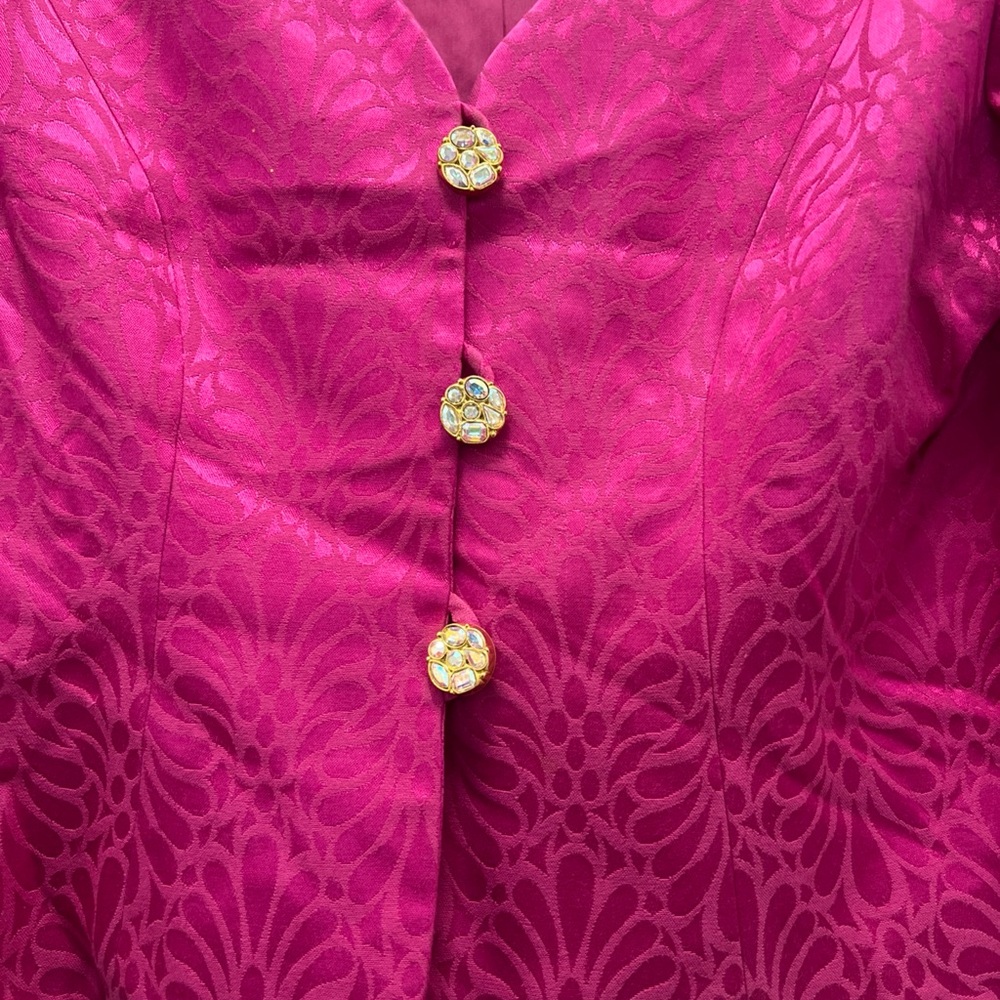 Vintage Ursula of Switzerland Fuchsia Jacquard Runway Couture Blazer – Size 10 - Picture 3 of 8